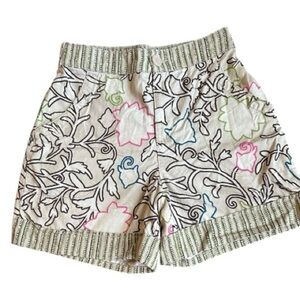 KNOX ROSE Women's Shorts Beige Cream pink Green Abstract Floral Sz. Xsmall